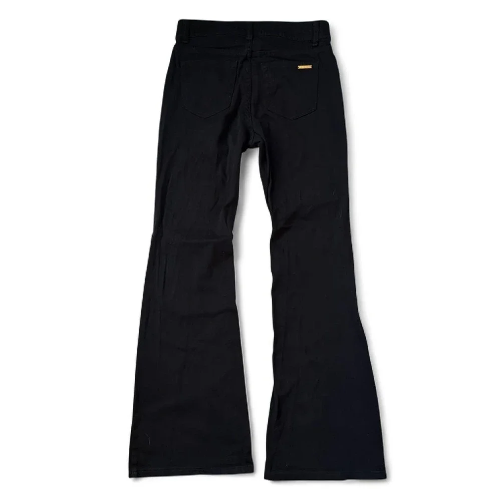 Michael Kors Black Flare Trouser Jeans Gold Double Button Y2K Mcbling Size 8